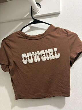 SHEIN Brown Cowgirl Graphic Crop Tee